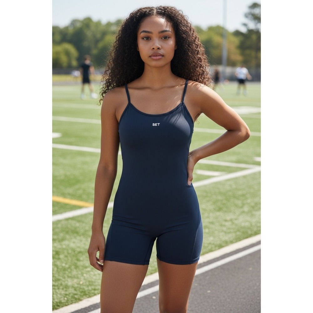 SET Active Sportbody Bodysuit Shortysuit Large Navy Blue Active Athletic Romper